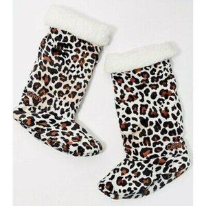 The Original Comfy Pull-On Sherpa Lined Booties Leopard S/M